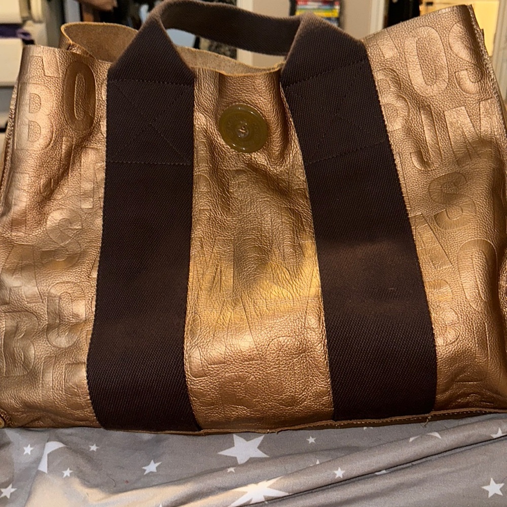 Marc jacobs huge leather bronze gold duffel bag with signature Marc jacobs
